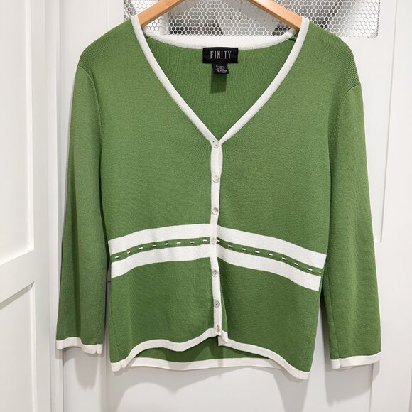 Retro Styled Green Preppy Button Sweater 50's Mod - Picture 3 of 8